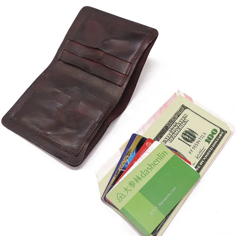 SG724 Top Layer Cowhide Leather Vintage Bi-fold Short Wallet Men Cash Cards Storage Bag - Coffee