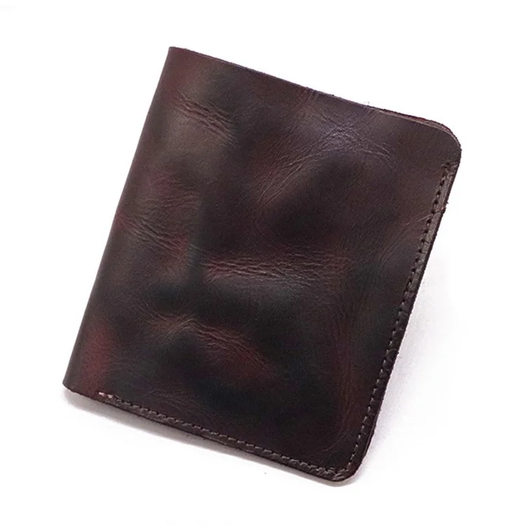 SG724 Top Layer Cowhide Leather Vintage Bi-fold Short Wallet Men Cash Cards Storage Bag - Coffee