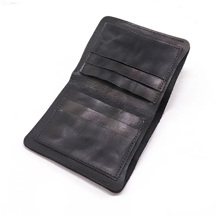 SG724 Top Layer Cowhide Leather Vintage Bi-fold Short Wallet Men Cash Cards Storage Bag - Black