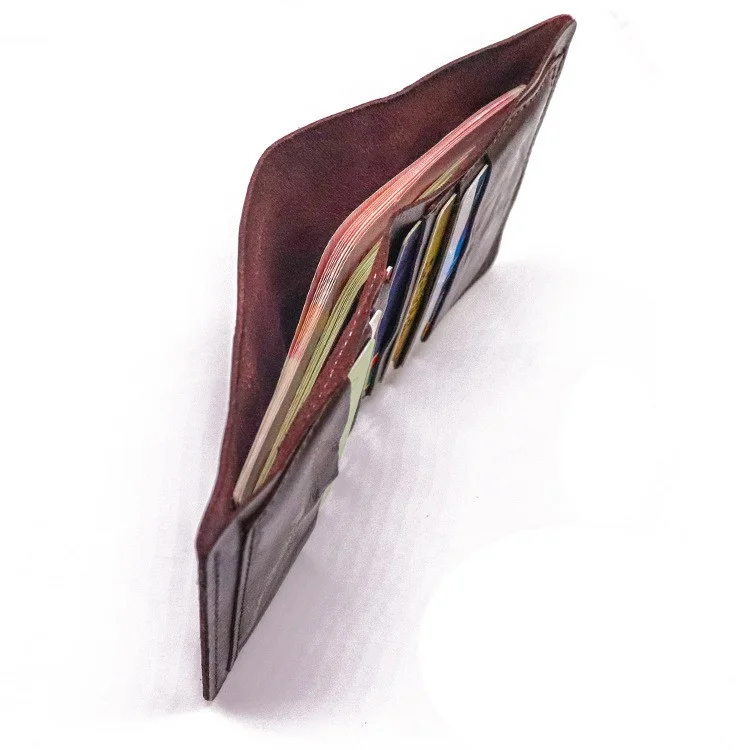SG724 Top Layer Cowhide Leather Vintage Bi-fold Short Wallet Men Cash Cards Storage Bag - Black