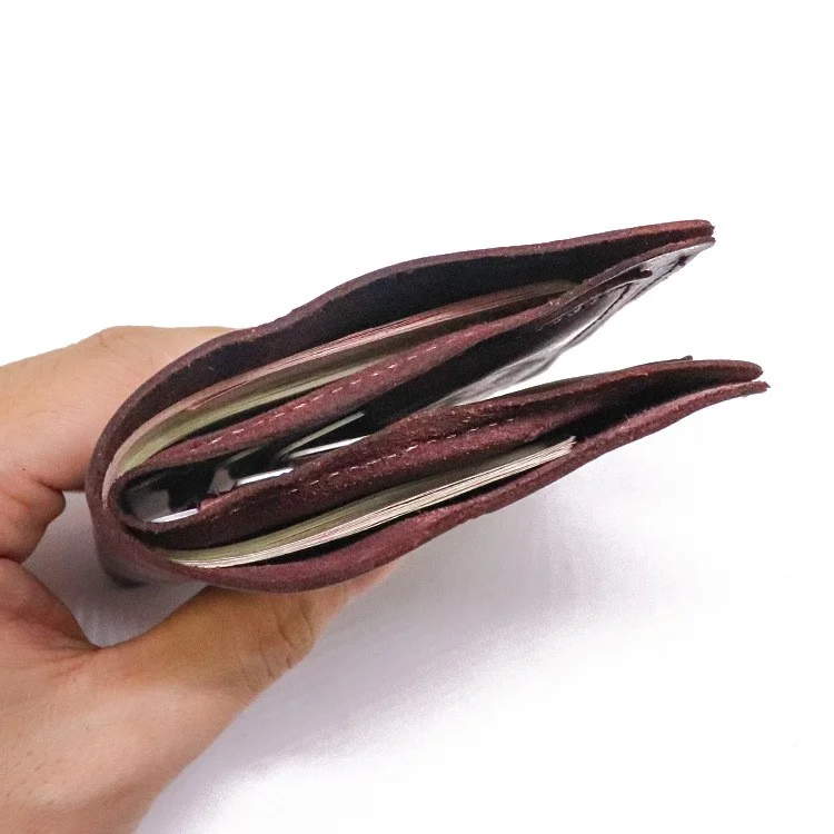 SG724 Top Layer Cowhide Leather Vintage Bi-fold Short Wallet Men Cash Cards Storage Bag - Black