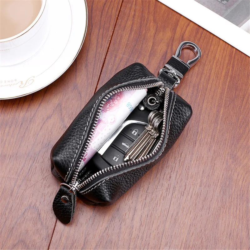 K-47 Universal Car Key Case Cowhide Leather Key Fob Protector Personality Coin Purse Mini Keychain Holder Purse - Sapphire