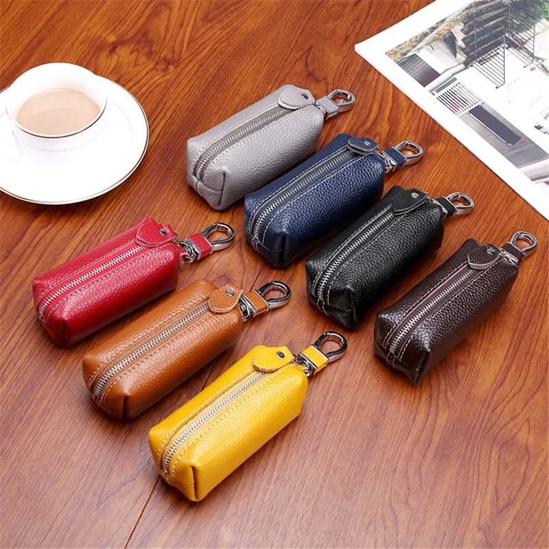 K-47 Universal Car Key Case Cowhide Leather Key Fob Protector Personality Coin Purse Mini Keychain Holder Purse - Sapphire