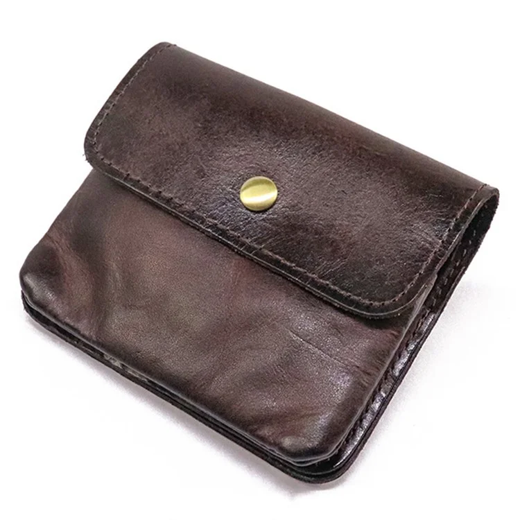 SG718 Mini Portamonete con Cerniera e Tasca Retro in Pelle di Mucca Rugosa - Colore Caffè