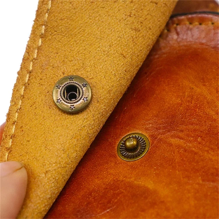 SG718 Mini Portamonete con Cerniera e Tasca Retro in Pelle di Mucca Rugosa - Colore Caffè