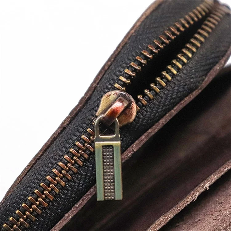 SG718 Mini Portamonete con Cerniera e Tasca Retro in Pelle di Mucca Rugosa - Colore Caffè