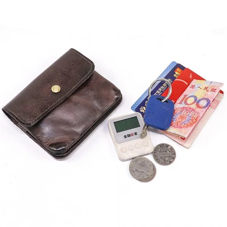 SG718 Mini Portamonete con Cerniera e Tasca Retro in Pelle di Mucca Rugosa - Colore Caffè