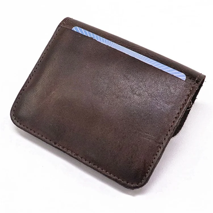 SG718 Mini Portamonete con Cerniera e Tasca Retro in Pelle di Mucca Rugosa - Colore Caffè