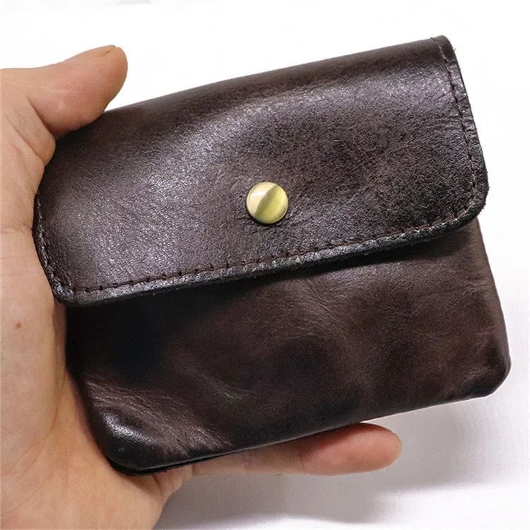 SG718 Mini Portamonete con Cerniera e Tasca Retro in Pelle di Mucca Rugosa - Colore Caffè