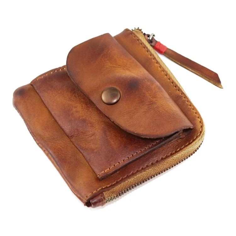 SG132 Kleine Münzbörse Oberlederschicht Vintage-Stil Mini-Münztasche Kartenhalter Geldbörse - Braun