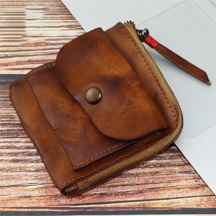 SG132 Kleine Münzbörse Oberlederschicht Vintage-Stil Mini-Münztasche Kartenhalter Geldbörse - Braun