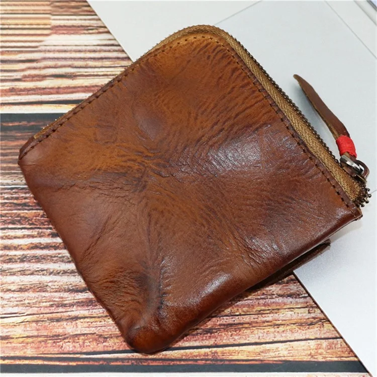 SG132 Kleine Münzbörse Oberlederschicht Vintage-Stil Mini-Münztasche Kartenhalter Geldbörse - Braun