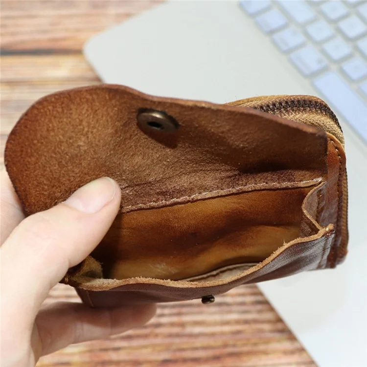 SG132 Kleine Münzbörse Oberlederschicht Vintage-Stil Mini-Münztasche Kartenhalter Geldbörse - Braun