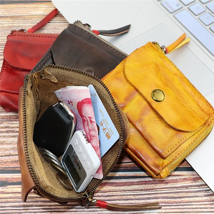 SG132 Kleine Münzbörse Oberlederschicht Vintage-Stil Mini-Münztasche Kartenhalter Geldbörse - Braun