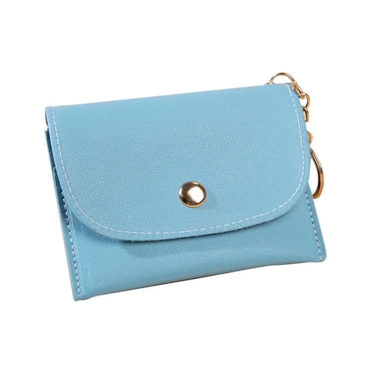 OY-711 PU Leder Mini Wallet Cards Cash Holder Aufbewahrungstasche Magnetknopfmünze Mit Schlüsselring - Himmelblau