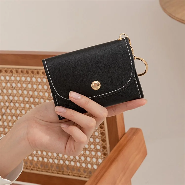 OY-711 PU Leder Mini Wallet Cards Cash Holder Aufbewahrungstasche Magnetknopfmünze Mit Schlüsselring - Himmelblau