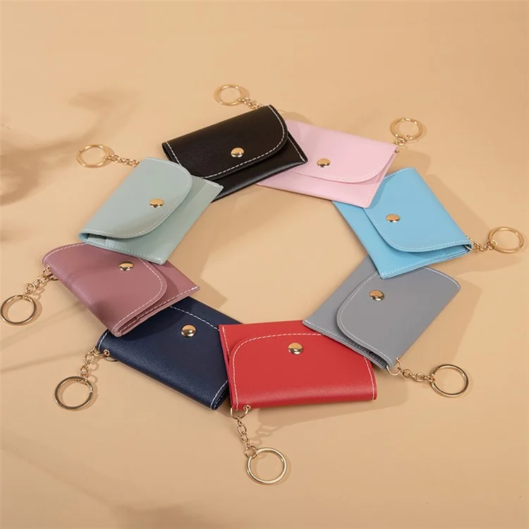 OY-711 PU Leder Mini Wallet Cards Cash Holder Aufbewahrungstasche Magnetknopfmünze Mit Schlüsselring - Himmelblau