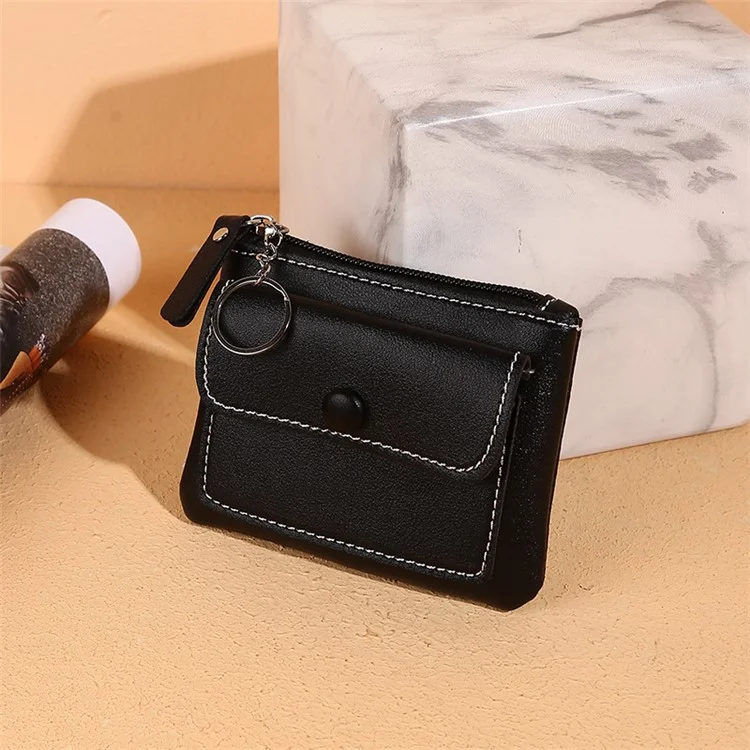 56 Women's Wallet PU Leather Coin Purse Zipper Compact Size Pouch Change Card Key Storage Bag -  Black