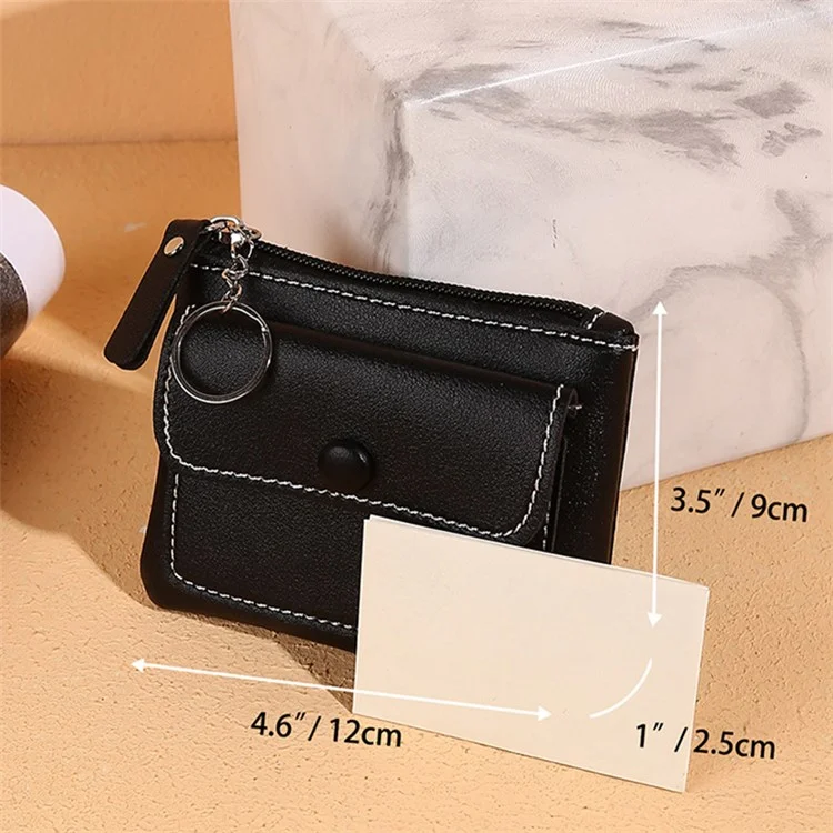 56 Women's Wallet PU Leather Coin Purse Zipper Compact Size Pouch Change Card Key Storage Bag -  Black