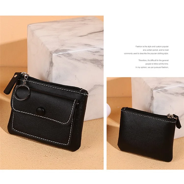 56 Women's Wallet PU Leather Coin Purse Zipper Compact Size Pouch Change Card Key Storage Bag -  Black