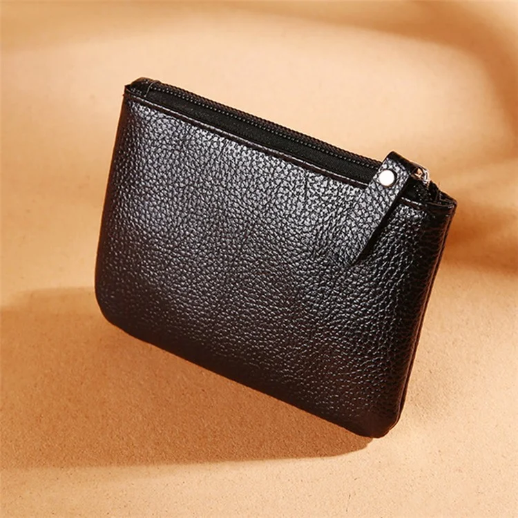 YF-008 Litchi Texture PU Lederbeutel für Münzen, Reißverschluss, kleine Geldbörse, Kartenhalter, Schlüsselhalter - Schwarz