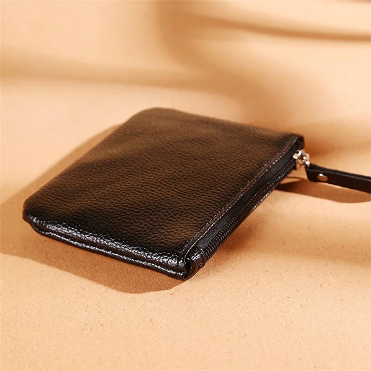 YF-008 Litchi Texture PU Lederbeutel für Münzen, Reißverschluss, kleine Geldbörse, Kartenhalter, Schlüsselhalter - Schwarz