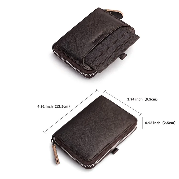 CHANPINCL CLQ320B Cowhide Leather RFID Blocking Small Wallet Zipper Coin Purse with Removable Card Holder - Coffee