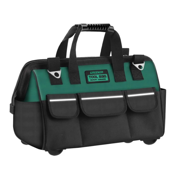 GREENER Borsa da lavoro in tela da 18 pollici con strisce riflettenti di sicurezza, grande capacità con multi-tasche, ampia apertura della borsa portautensili con cinghia regolabile