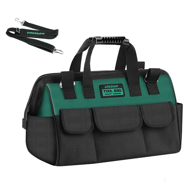 GREENER Borsa da lavoro in tela da 18 pollici con strisce riflettenti di sicurezza, grande capacità con multi-tasche, ampia apertura della borsa portautensili con cinghia regolabile