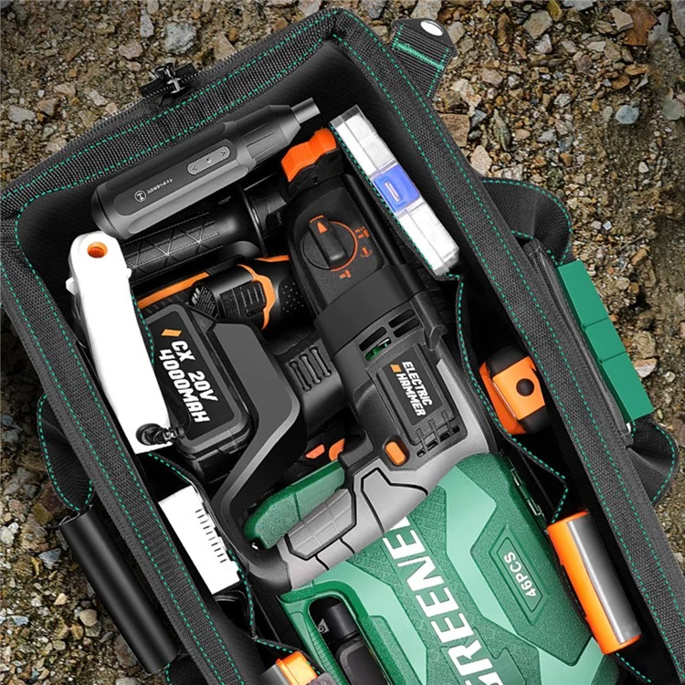 GREENER Borsa da lavoro in tela da 18 pollici con strisce riflettenti di sicurezza, grande capacità con multi-tasche, ampia apertura della borsa portautensili con cinghia regolabile