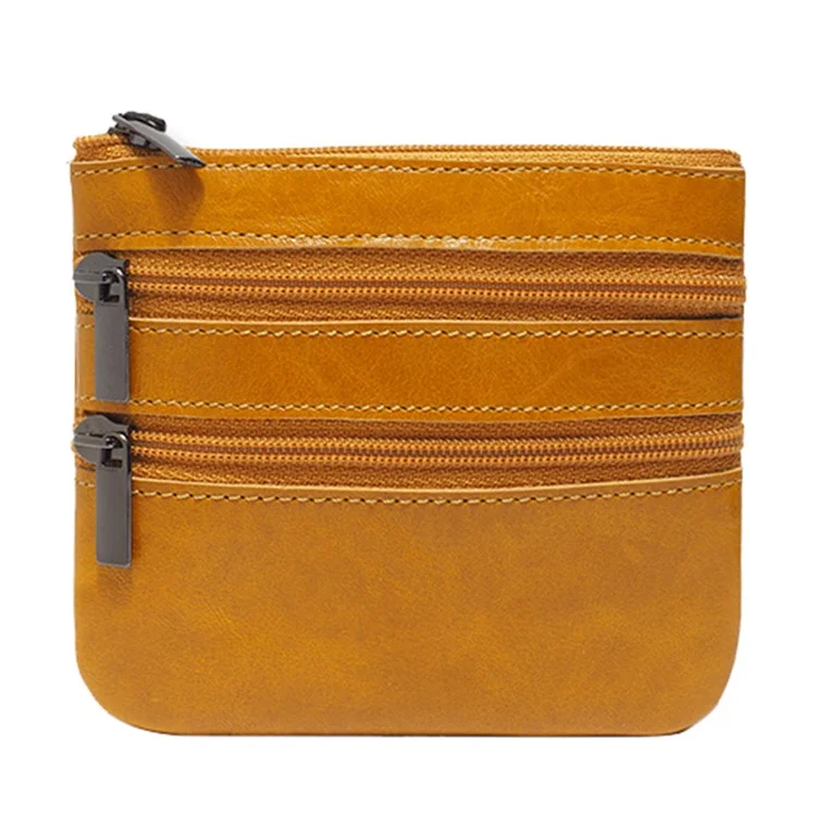 AP201 Stylish Cowhide Leather Small Wallet Zipper Pocket Design Cards Coins Cash Holder Purse - Orange