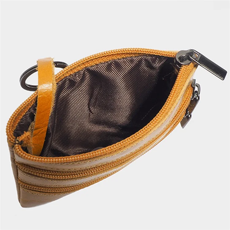 AP201 Stylish Cowhide Leather Small Wallet Zipper Pocket Design Cards Coins Cash Holder Purse - Orange
