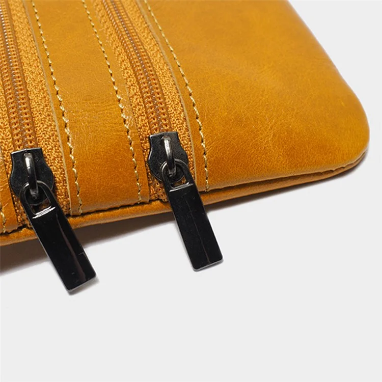 AP201 Stylish Cowhide Leather Small Wallet Zipper Pocket Design Cards Coins Cash Holder Purse - Orange