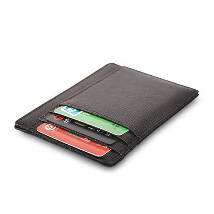 AP15 RFID Blocking Card Holder Pouch Genuine Cowhide Leather Compact Size Bank Card Storage Bag - Black