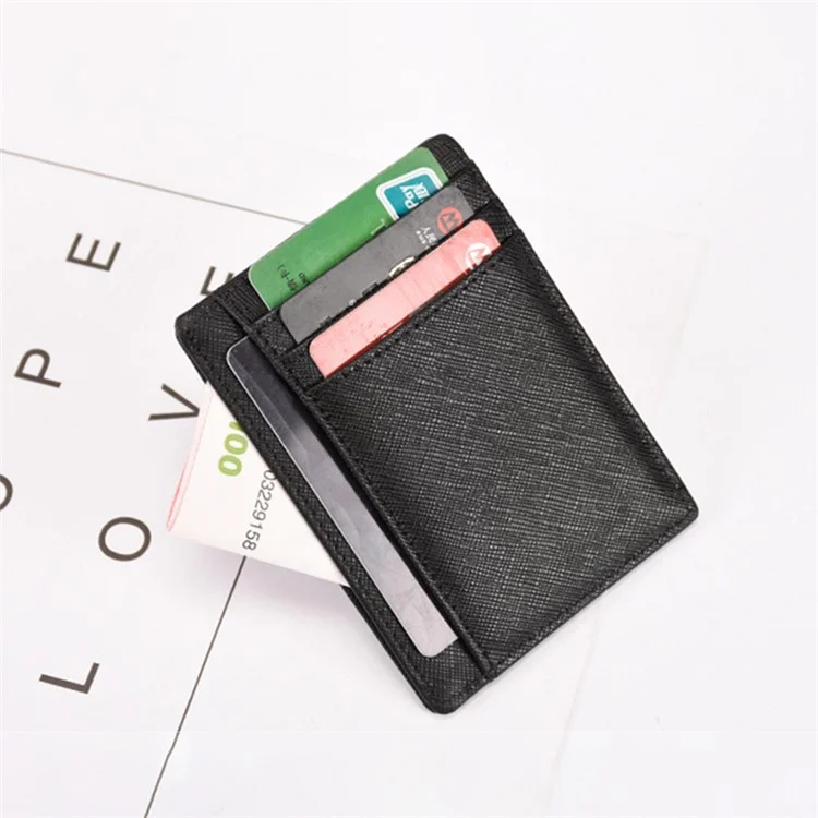AP15 RFID Blocking Card Holder Pouch Genuine Cowhide Leather Compact Size Bank Card Storage Bag - Black