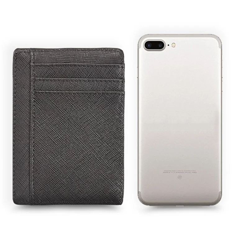AP15 RFID Blocking Card Holder Pouch Genuine Cowhide Leather Compact Size Bank Card Storage Bag - Black