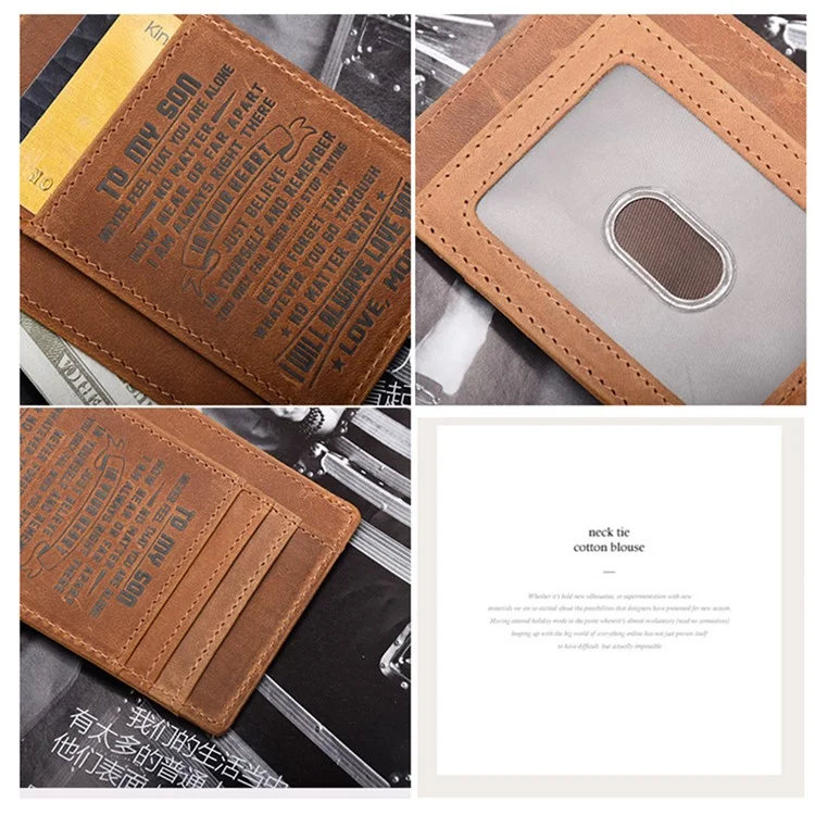 AP156 To My Son / Daughter Minimalist Wallet Gift from Dad / Mom RFID Blocking Cowhide Leather Front Pocket Card Bag - To My Son / Mom