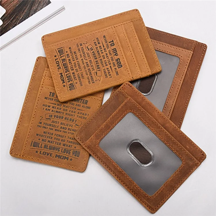 AP156 To My Son / Daughter Minimalist Wallet Gift from Dad / Mom RFID Blocking Cowhide Leather Front Pocket Card Bag - To My Son / Mom