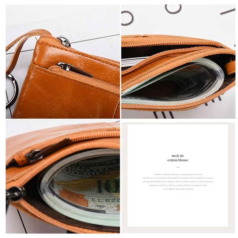 AP127 Mini Wallet Genuine Cowhide Leather Coin Purse Zipper Small Pouch Change Card Key Storage Bag -  Black