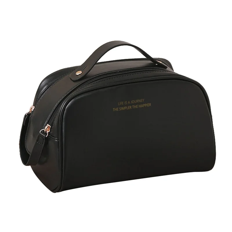 HK8301 Large Capacity Portable Makeup Cosmetics Bag Dual Zipper Portable Toiletry Organizer Bag - Black