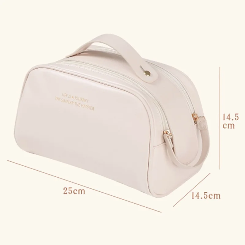HK8301 Large Capacity Portable Makeup Cosmetics Bag Dual Zipper Portable Toiletry Organizer Bag - Black