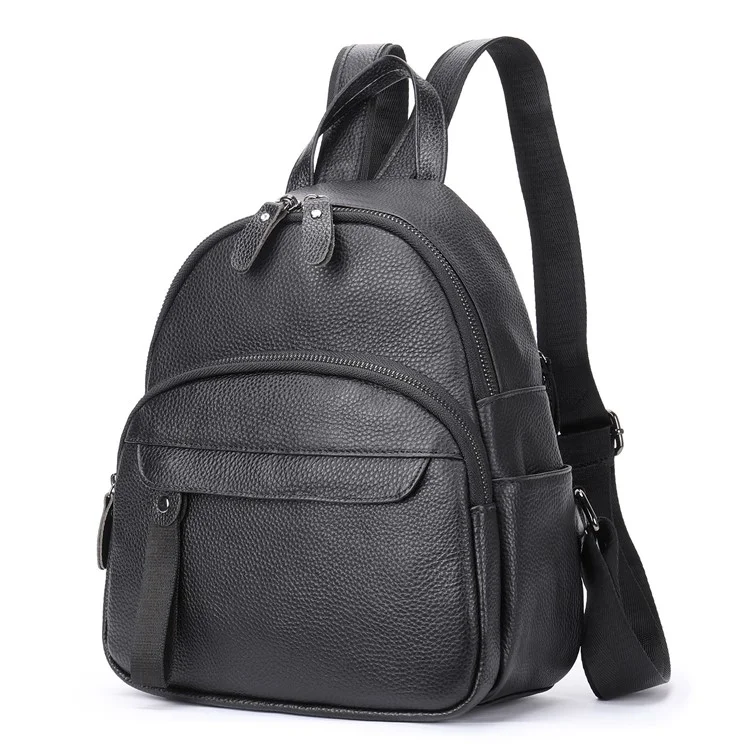319 Anti-Wear Top-Layer Cowhide Leather Backpack Damen Schultertasche Reise Daypack - Schwarz