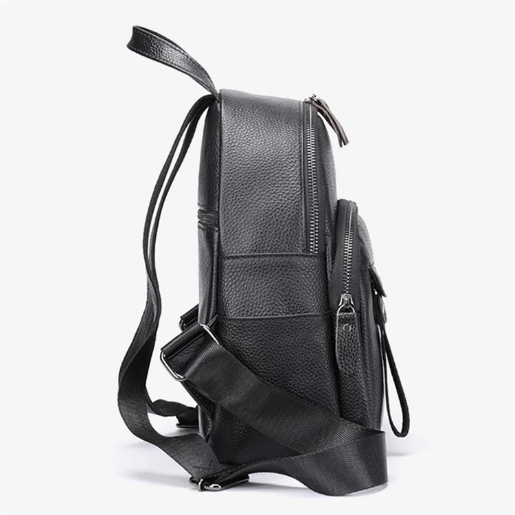 319 Anti-Wear Top-Layer Cowhide Leather Backpack Damen Schultertasche Reise Daypack - Schwarz