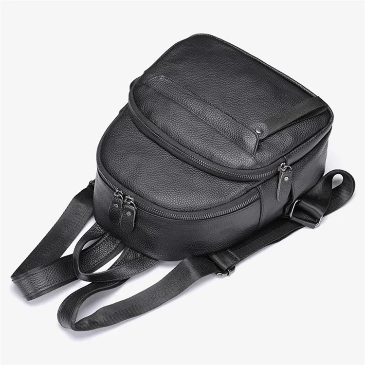 319 Anti-Wear Top-Layer Cowhide Leather Backpack Damen Schultertasche Reise Daypack - Schwarz