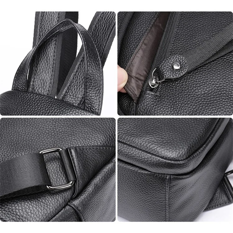 319 Anti-Wear Top-Layer Cowhide Leather Backpack Damen Schultertasche Reise Daypack - Schwarz