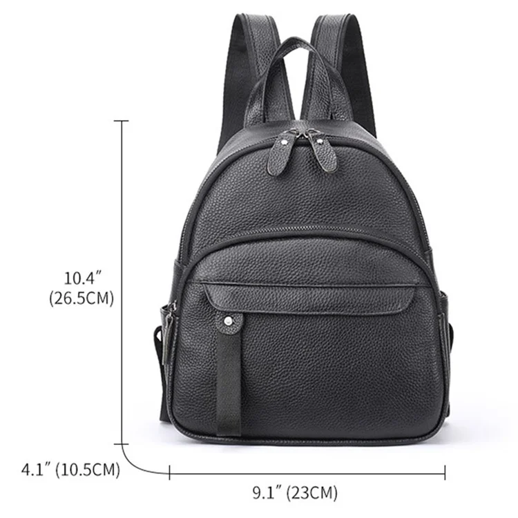 319 Anti-Wear Top-Layer Cowhide Leather Backpack Damen Schultertasche Reise Daypack - Schwarz