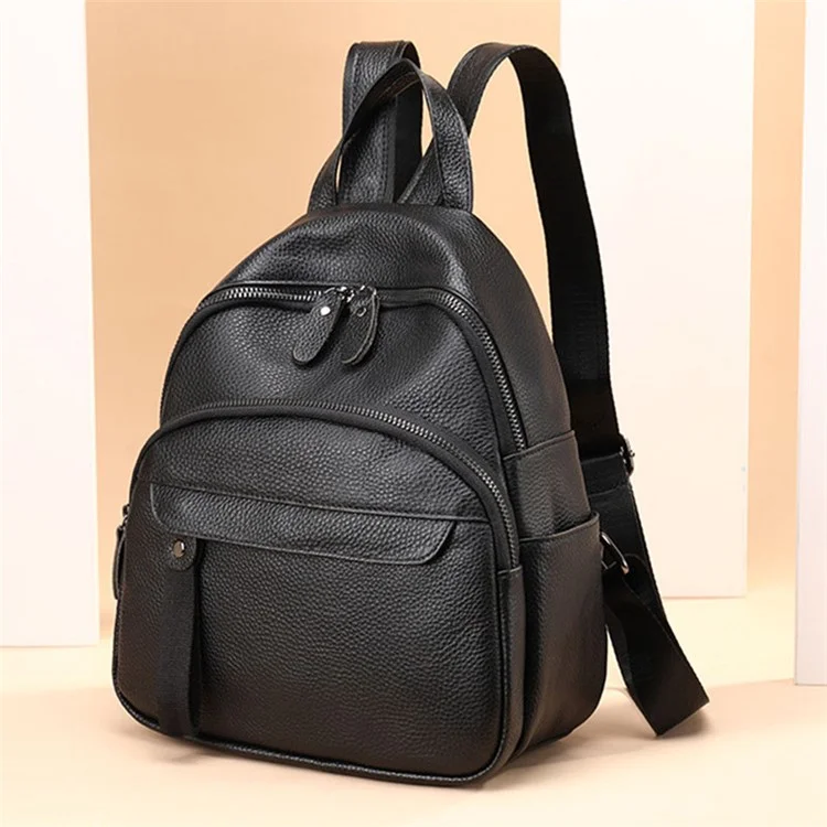 319 Anti-Wear Top-Layer Cowhide Leather Backpack Damen Schultertasche Reise Daypack - Schwarz