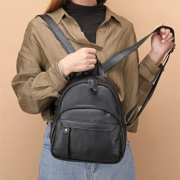 319 Anti-Wear Top-Layer Cowhide Leather Backpack Damen Schultertasche Reise Daypack - Schwarz