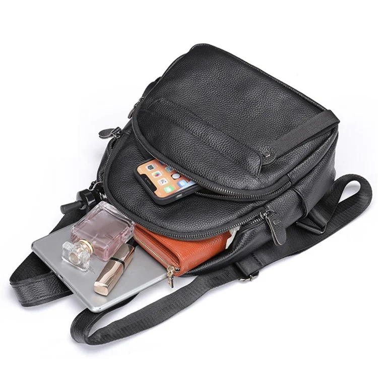 319 Anti-Wear Top-Layer Cowhide Leather Backpack Damen Schultertasche Reise Daypack - Schwarz