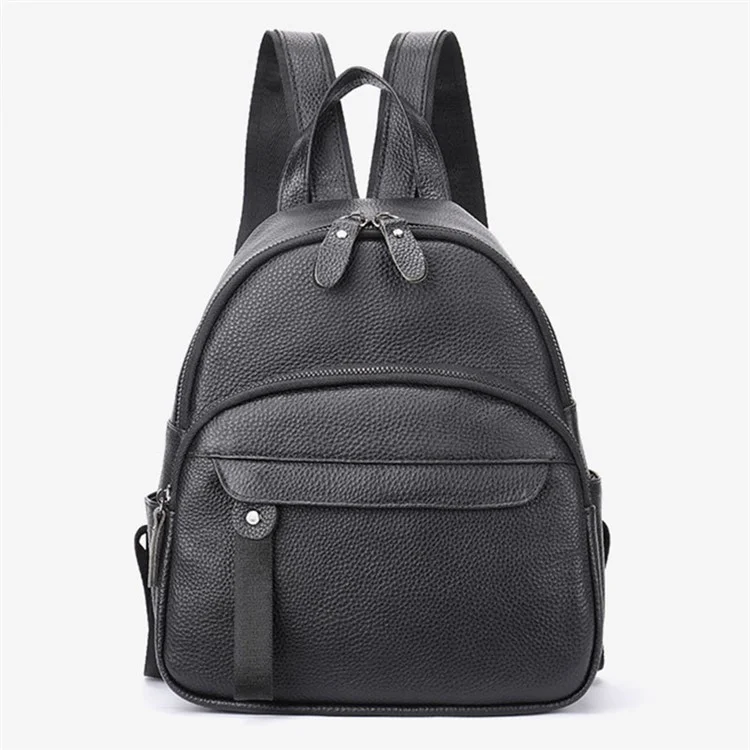 319 Anti-Wear Top-Layer Cowhide Leather Backpack Damen Schultertasche Reise Daypack - Schwarz
